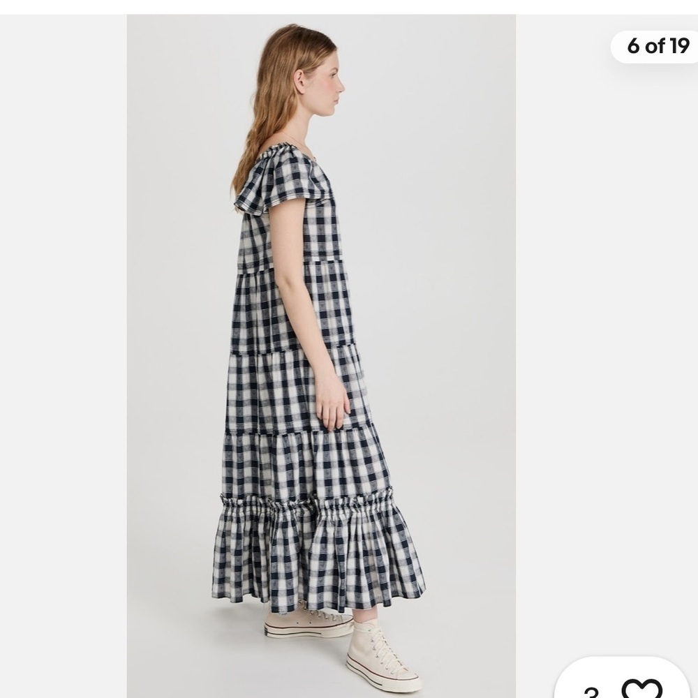 THE GREAT Nightingale Gingham Midi Dress in Navy Blue Heart Size 1 - Picture 4 of 14